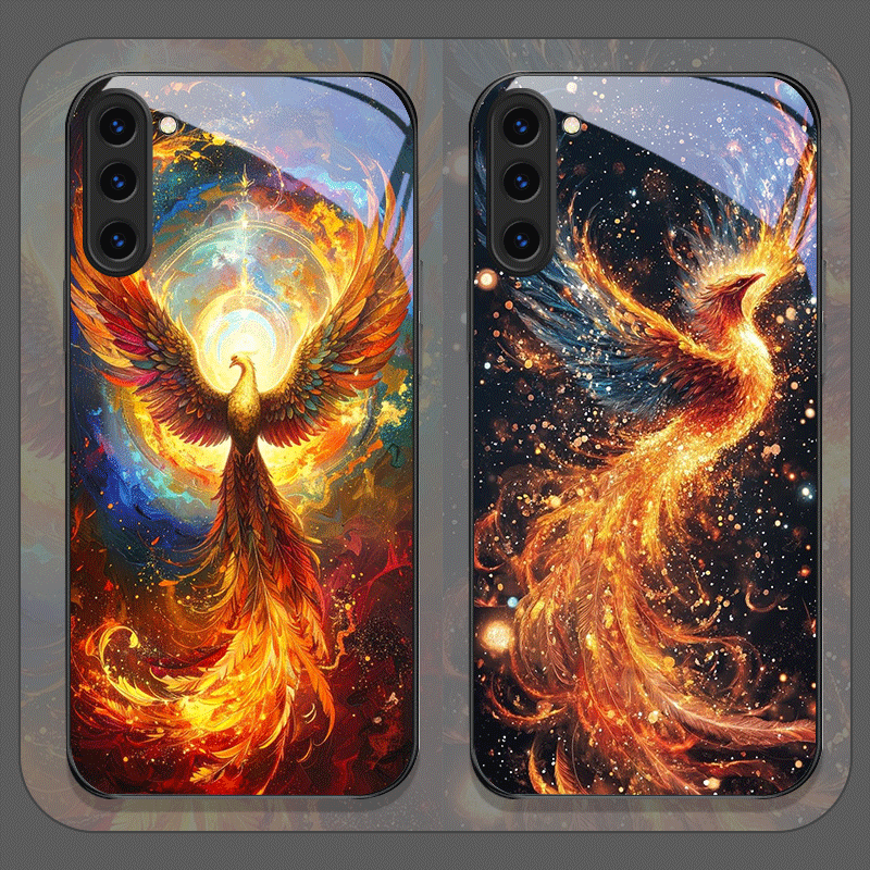 Samsung Galaxy S24 - เคสโทรศัพท์กระจกนิรภัยลายขนนกฟีนิกซ์สวยงาม สำหรับ Samsung Galaxy S25 Ultra
