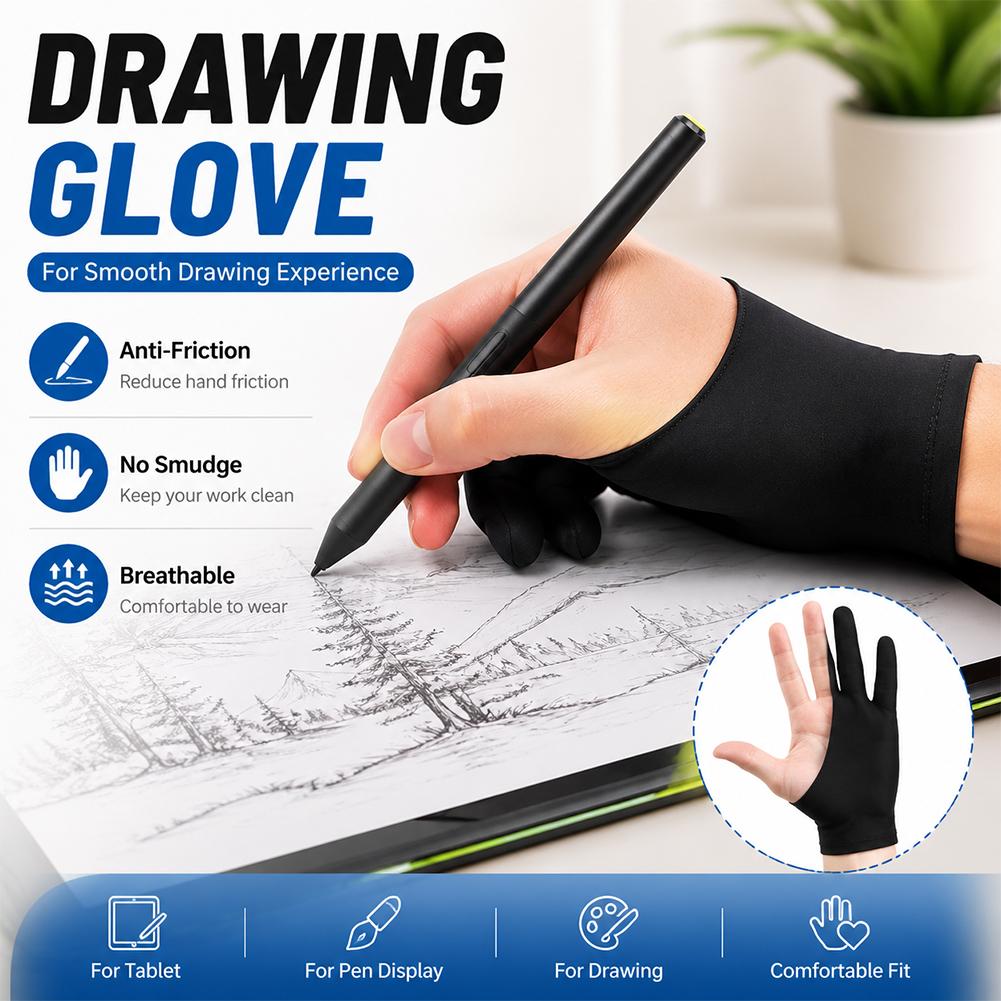 Drawing Glove Artist - ถุงมือวาดภาพ ถุงมือศิลปินแบบป้องกันหน้าจอสัมผัส ถุงมือป้องกันการเปื้อนแบบยืดหยุ่นระบายอากาศได้ ใช้ได้กับแท็บเล็ตกราฟิกสำหรับวาดภาพดิจิตอล